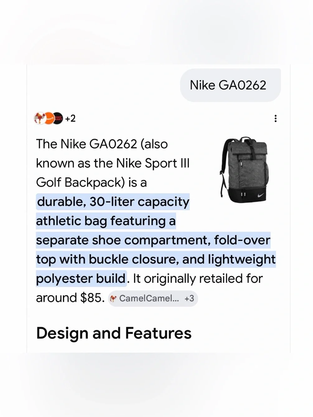 Nike Sport III Golf Backpack 30L